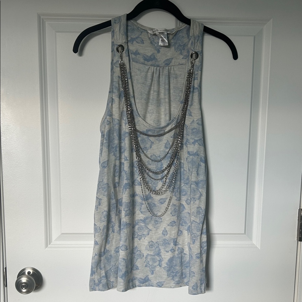 Urban Behavior Blue Floral Tank Top with Chain Necklace Detail | Tank Top